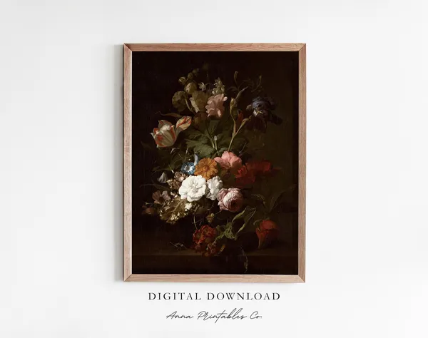 Flowers In A Vase Antique Moody Floral Art Print
