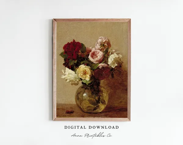 Still Life With Roses Moody Floral Wall Art Print