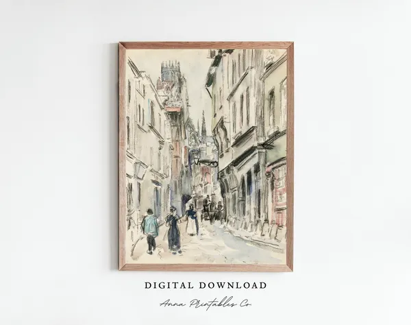Paris Street Sketch Vintage Watercolor Art Print