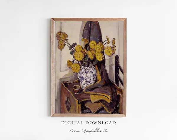 Marigolds In A Vase, Antique Botanical Art Print