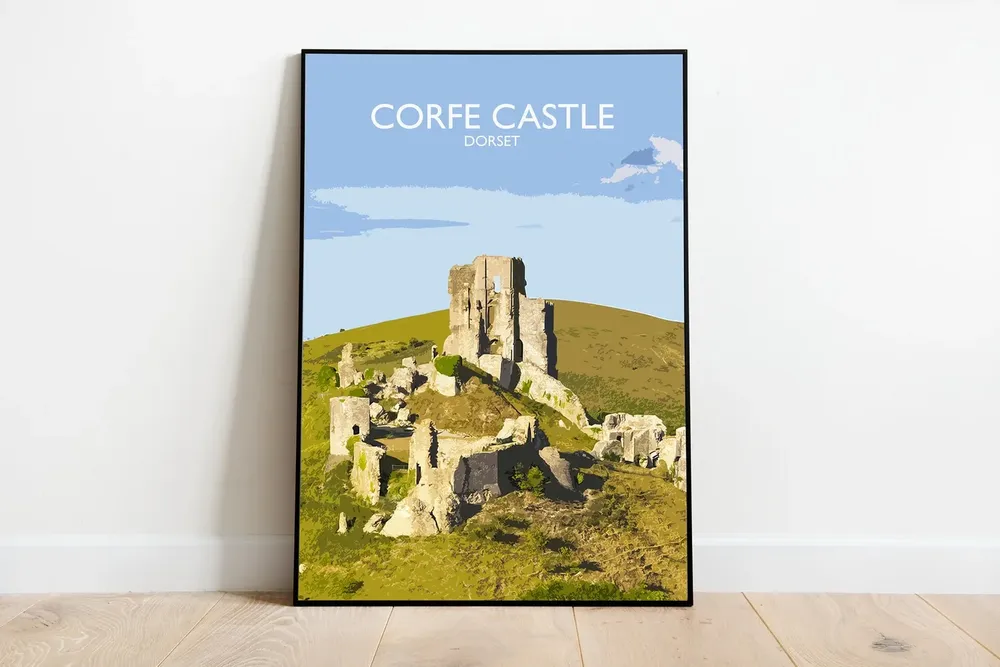 Corfe Castle Poster, Dorset England Travel Poster