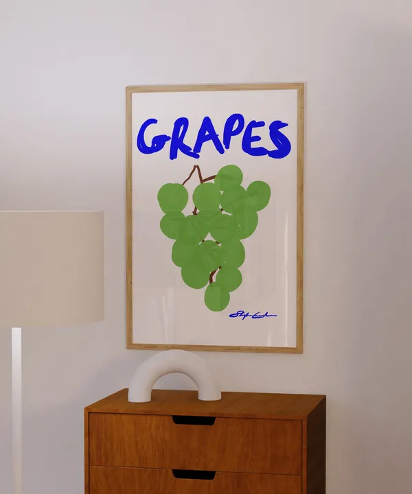 Grapes Retro Drink Food Art Print, Bar Cart Decor