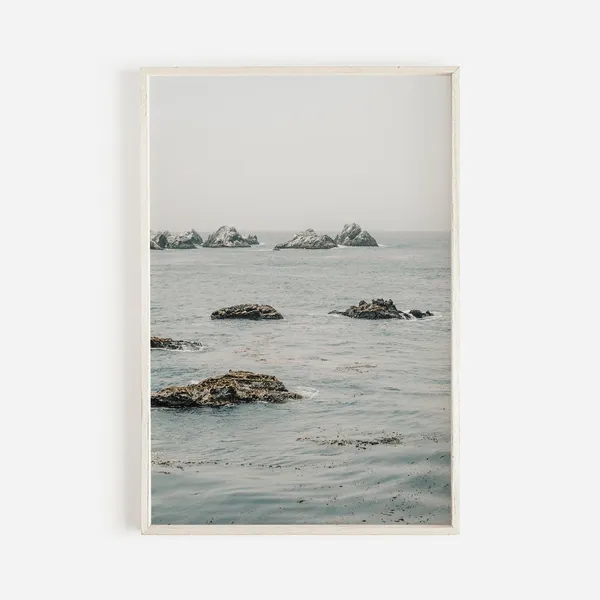 Modern Coastal Ocean Wall Art, Rocky Beach Landscape