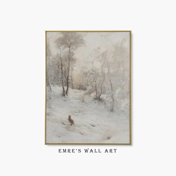 Fox Wall Decor, Winter Forest Landscape Art Print