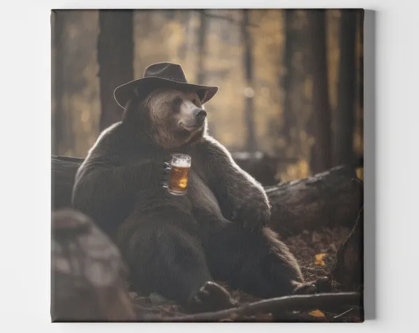 Bear Drinking Beer Poster Print, Farmhouse Bar Decor