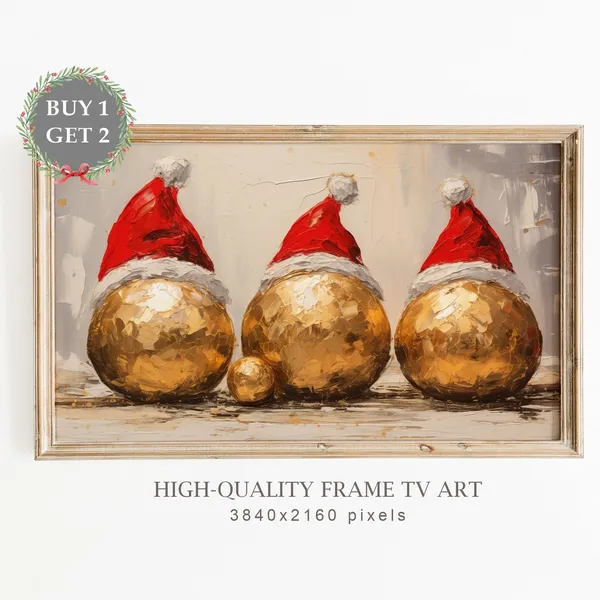 Christmas Ornaments With Santa Hat, Seasonal Art Print