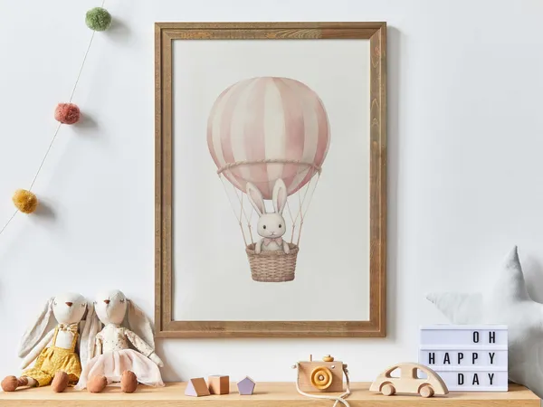 Pink Hot Air Balloon Bunny Nursery Art Print