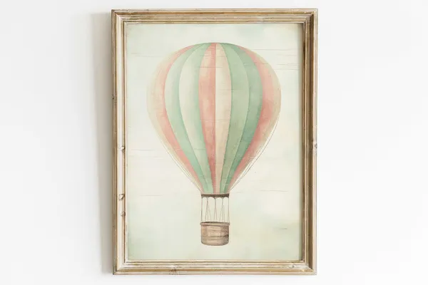 Hot Air Balloon Nursery Art Print, Minimalist Vintage