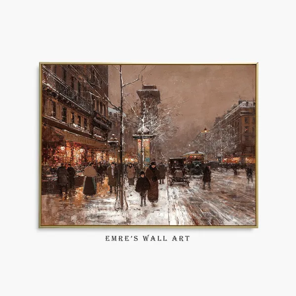 Paris Winter Scenery Vintage Winter Scene Art Print