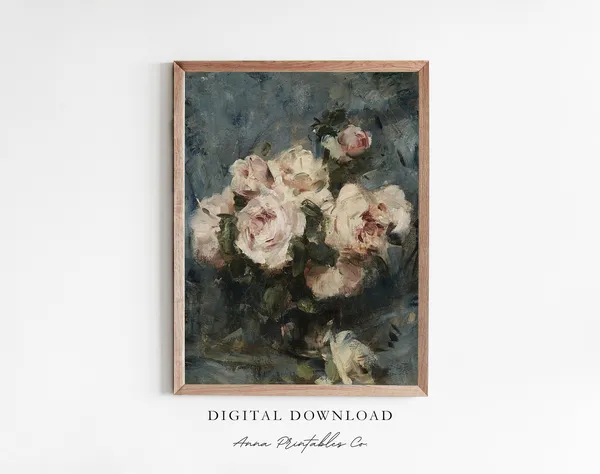 Pink Roses Vintage Cottagecore Art Print