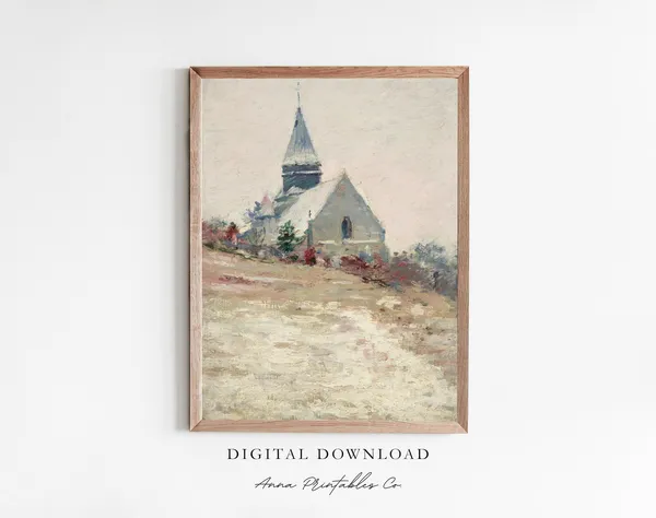 Church On A Winter Morning Vintage Landscape Art Print