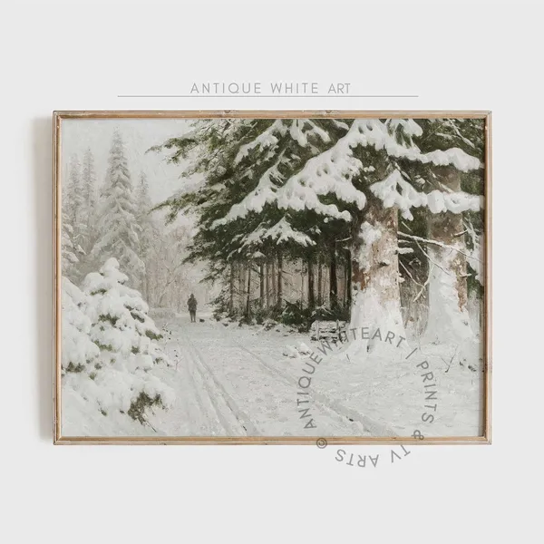 Rustic Winter Christmas Vintage Oil Painting Art Print