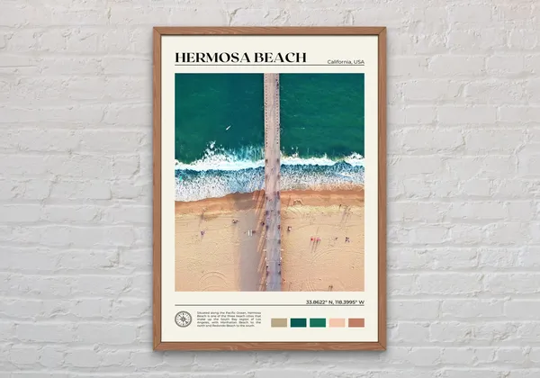 Hermosa Beach Travel Poster, California Wall Art