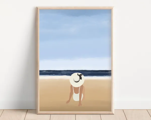Beach Woman Print, Minimalist Coastal Decor