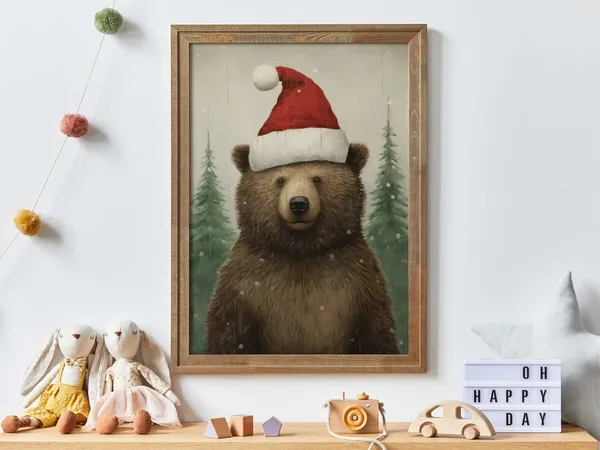 Bear Christmas Print, Kids Room Nursery Decor