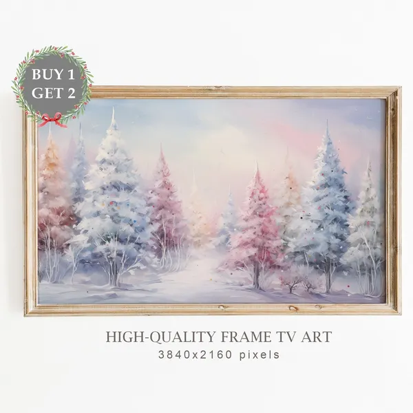 Christmas Winter Trees Art Print, Pink Holiday Decor