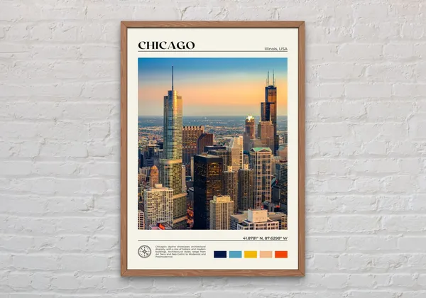 Chicago Real Photo Travel Poster, Illinois Wall Art