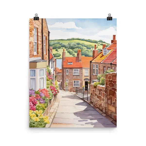 Yorkshire Watercolor Travel Poster, English Countryside