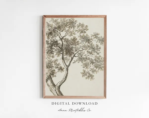 Tree Branch Antique Watercolor Art Print, Farmhouse Decor