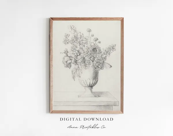 Flowers In An Ornate Vase, Vintage Floral Art Print