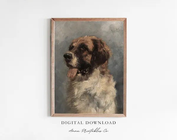 Saint Bernard Antique Dog Portrait, Vintage Wall Art Print
