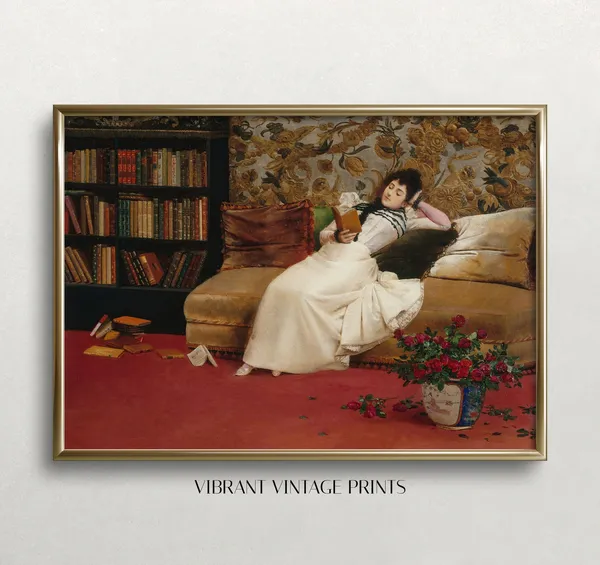 Reading Woman Vintage Portrait, Antique Wall Decor