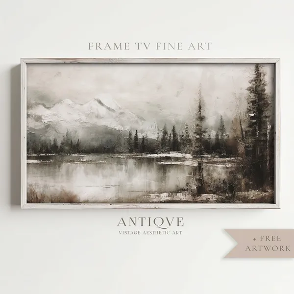 Winter Snowy Landscape Art Print, Rustic Christmas Decor