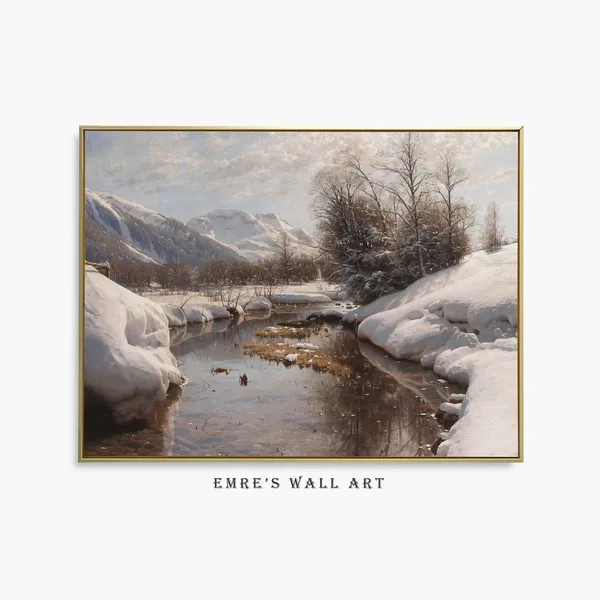 Vintage Winter Landscape Print, Lake House Decor