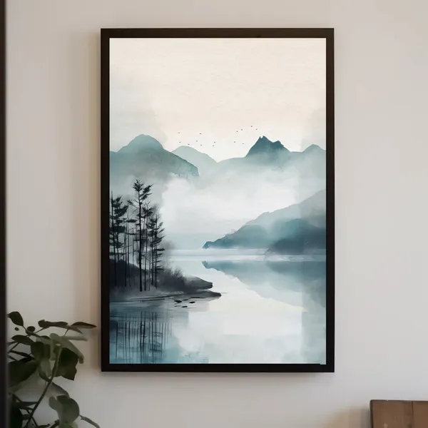 Lake Watercolor Painting, Nature Wall Art Print