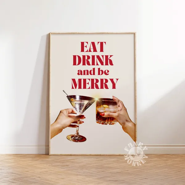 Holiday Bar Cart Christmas Cocktail Art Print