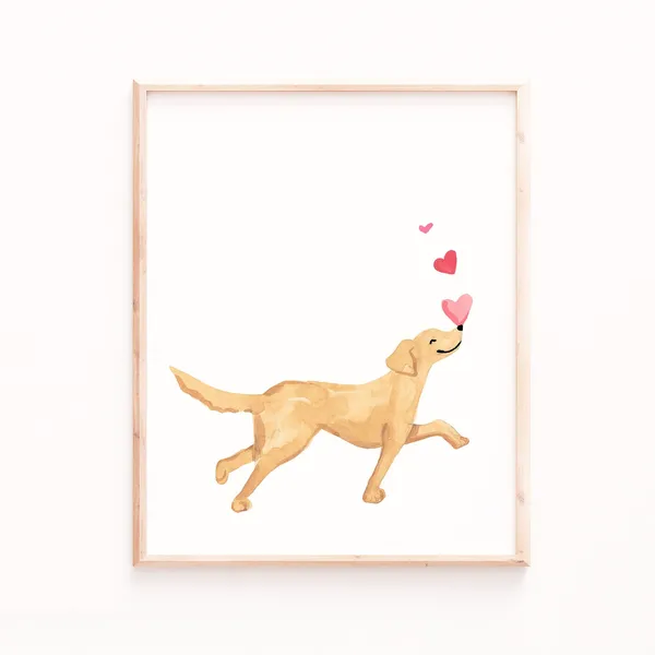 Golden Retriever Valentine Art Print, Love Theme