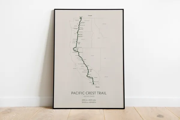 Pacific Crest Trail Poster, Mountain Map Art Print