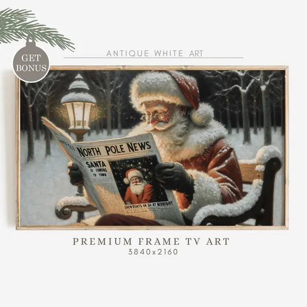 Santa Reading Newspaper Santa Claus Art Print