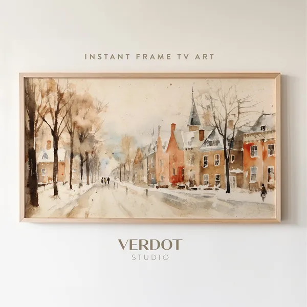 Watercolour Town Christmas Vintage Style Travel Poster