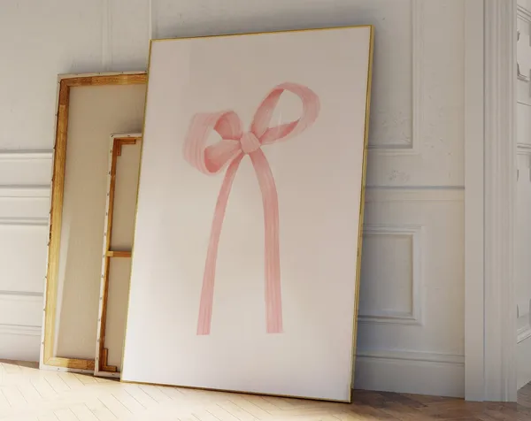 Pink Coquette Bow Print, Balletcore Watercolor Art Print