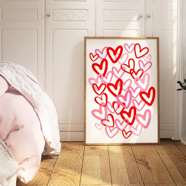 Hearts Pink Red Preppy Love Wall Art Print