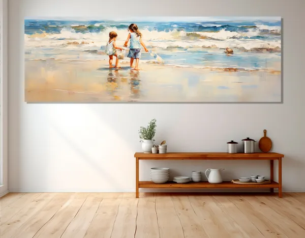 Kids On The Beach Art Print, Beach Room Decor For Kids