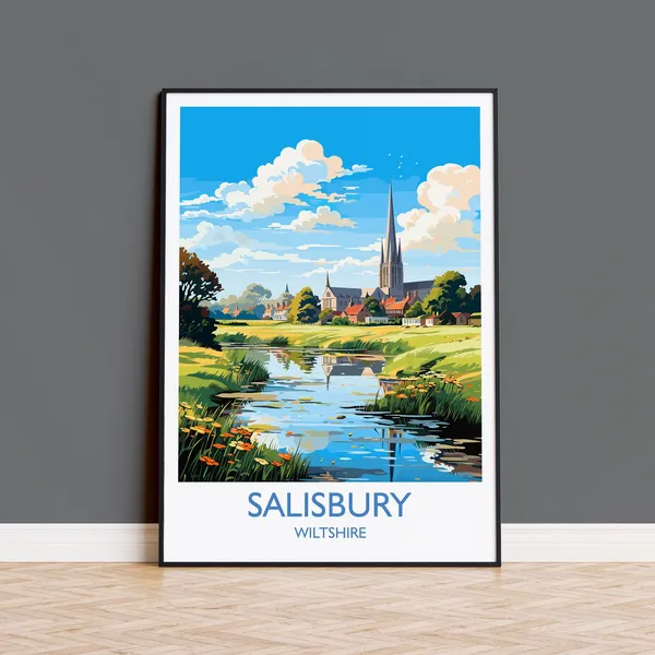 Salisbury Travel Poster, England Wiltshire Travel Poster