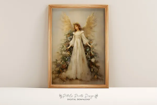 Vintage Christmas Angel Still Life Art Print