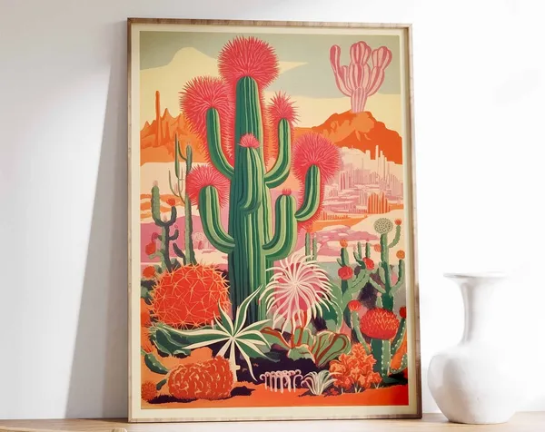 Vintage Mexican Cactus Colourful Latin Decor Poster