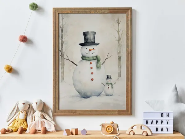 Snowman Christmas Nursery Art Print, Kids Room Decor