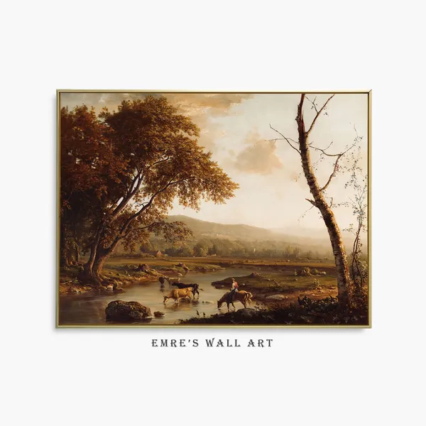 Vintage Autumn Landscape Art Print, Rustic Decor