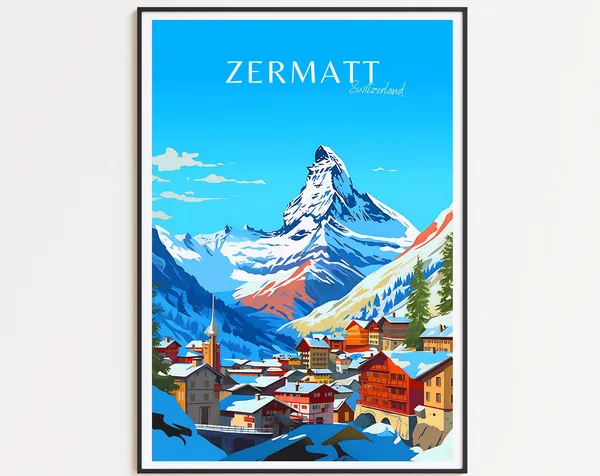 Zermatt Vintage Travel Poster, Matterhorn Travel Poster