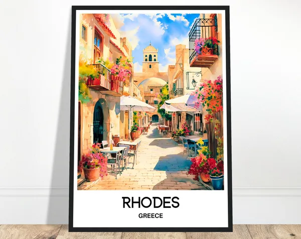 Rhodes Watercolor Travel Poster, Greek Island Art Print