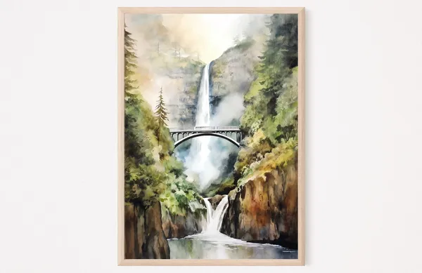 Multnomah Falls Watercolor Art Print, Landscape Decor