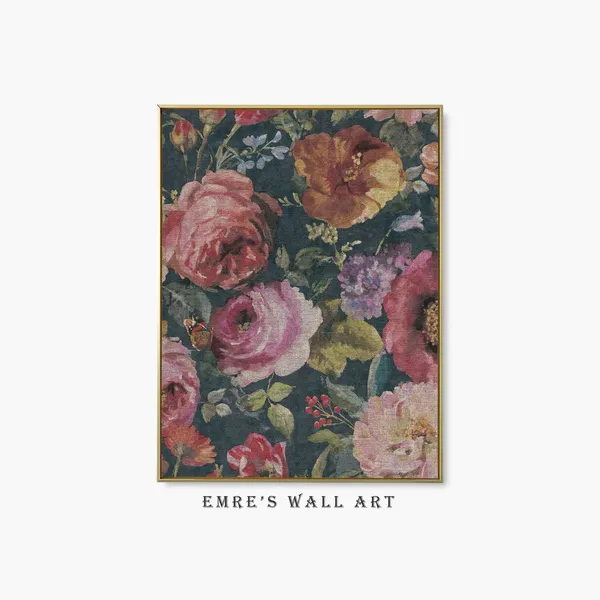 Floral Textile Art Print, Vintage Tapestry Wall Art