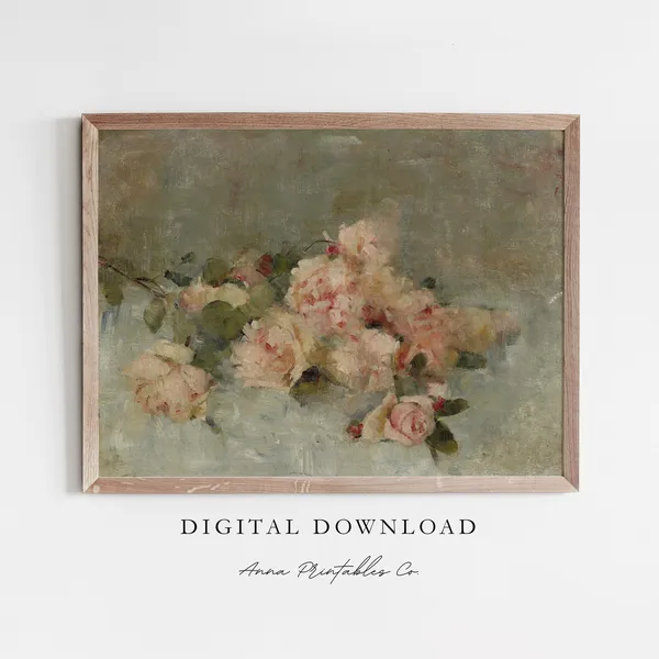 Pile Of Pink Roses, Vintage Floral Art Print