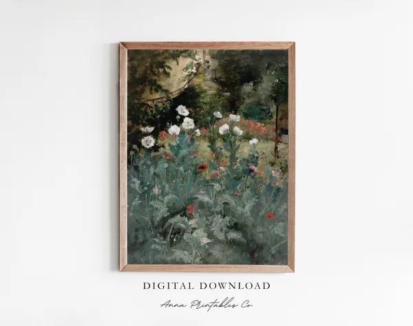 Flower Field Vintage Oil Painting Botanical Art Print