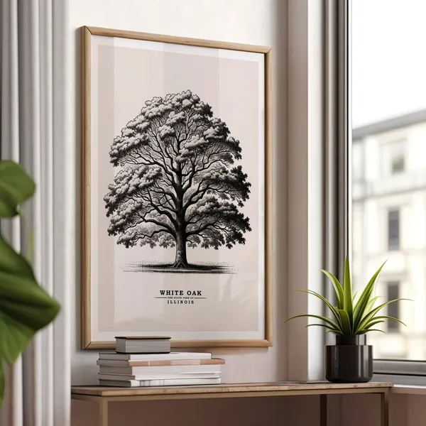 Illinois White Oak Vintage Sketch Tree Poster