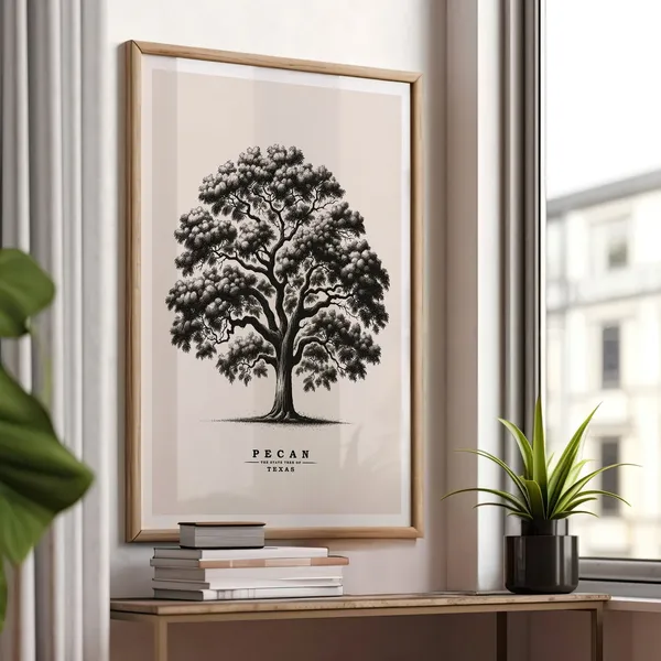 Texas Pecan Tree Vintage Sketch Botanical Art Print